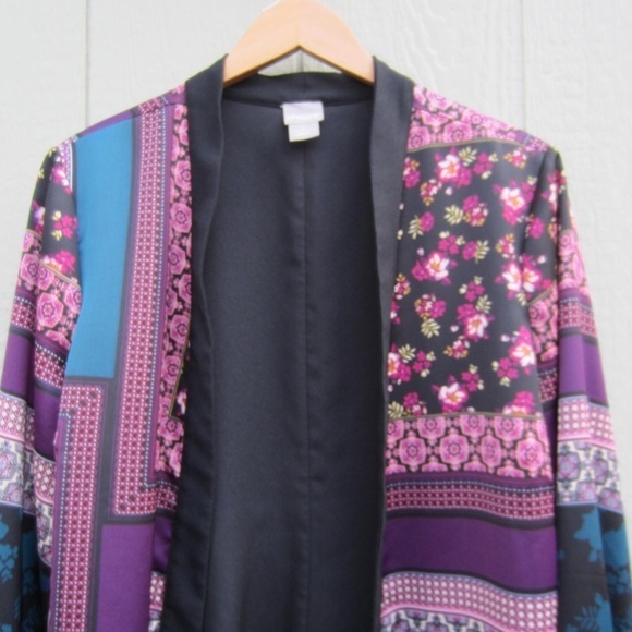 Chico's Soft Patchwork Jacket women's size 2(12-14) open front poncho comfort - Picture 7 of 16